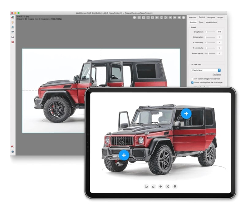 WebRotate 360 WordPress 360 image viewer interface