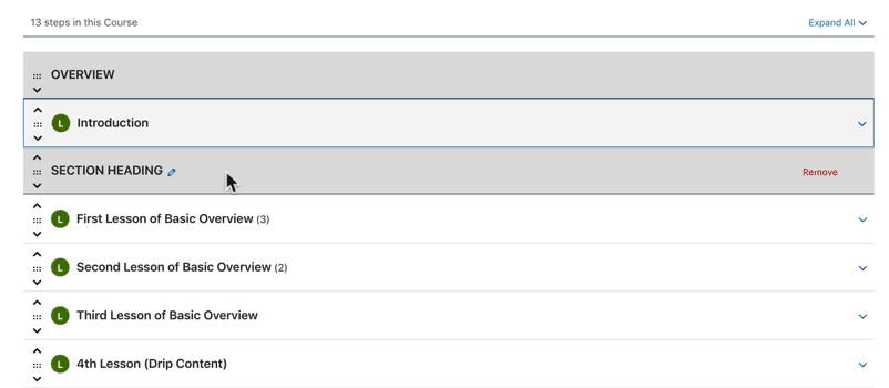 Move section headings in LearnDash