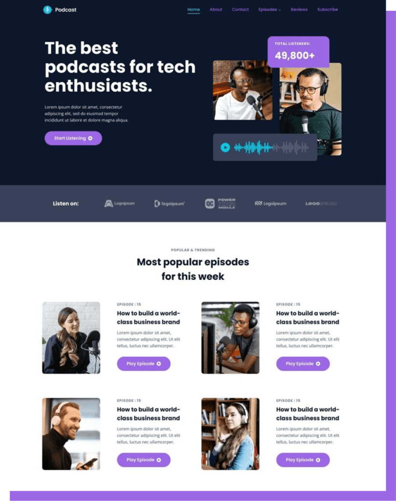 Podcast website built with Kadence Starter Templates.