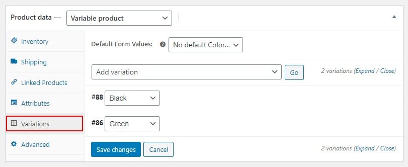 variations tab
