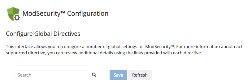 ModSec configuration home page