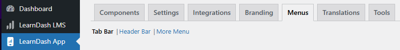 Screenshot of menu