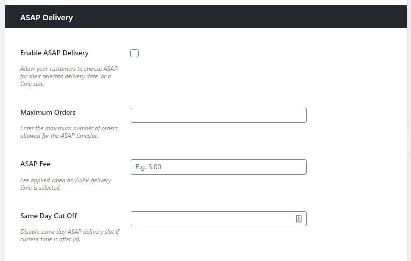 ASAP delivery section