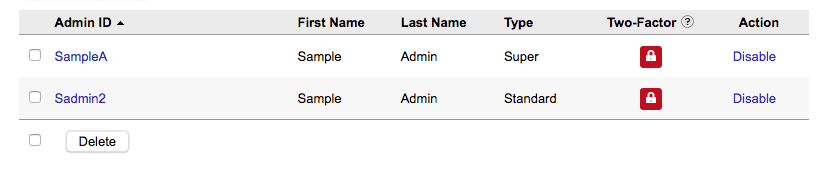 administrator list after deletion