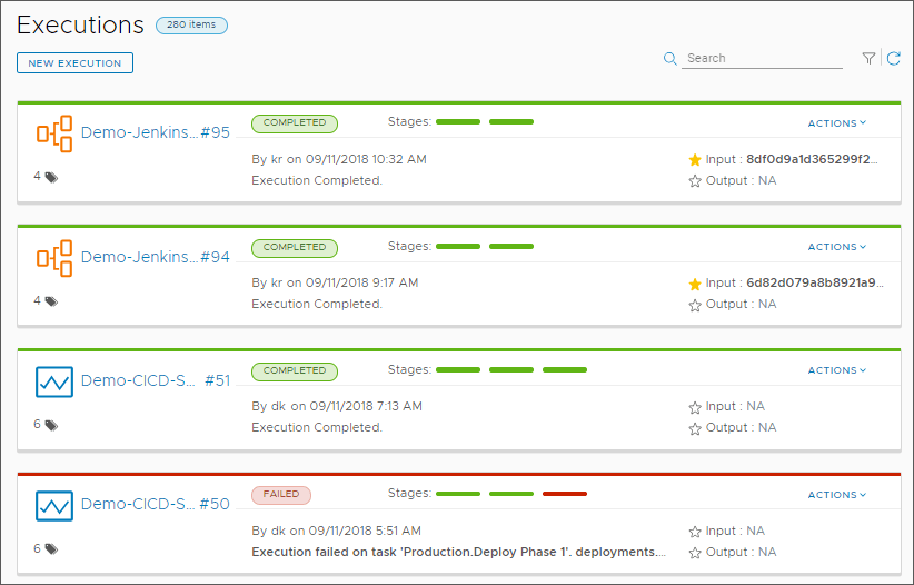 Executions in Aria Automation Pipelines.