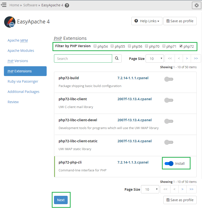 EA4 php extension php72-php-cli