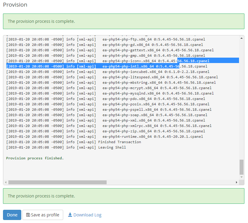 command line provisioning output