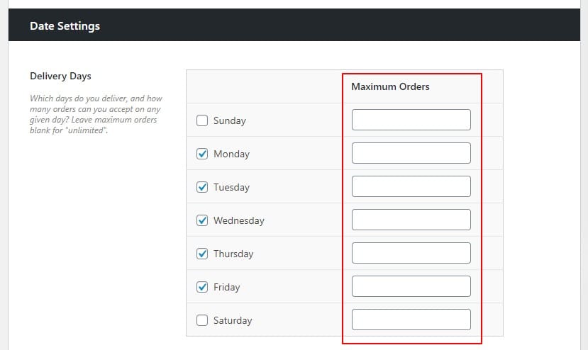 Maximum orders per day