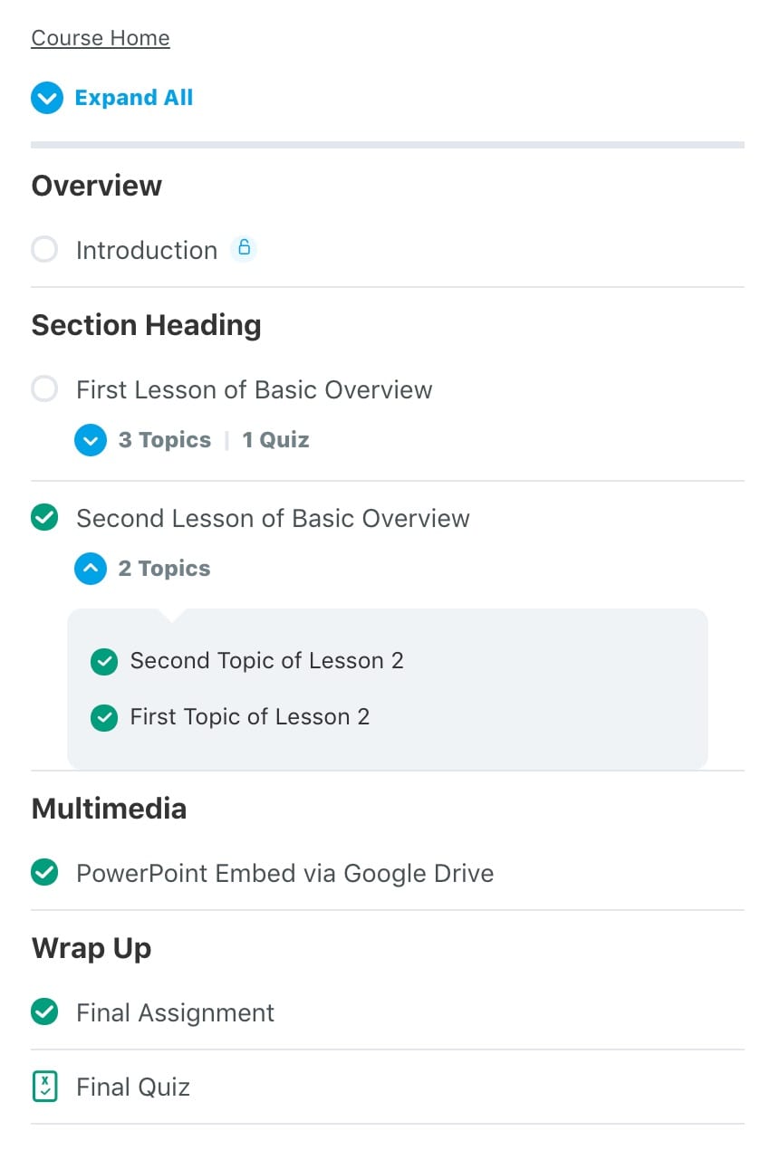 LearnDash course navigation widget