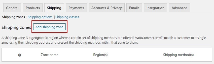 add shipping zone