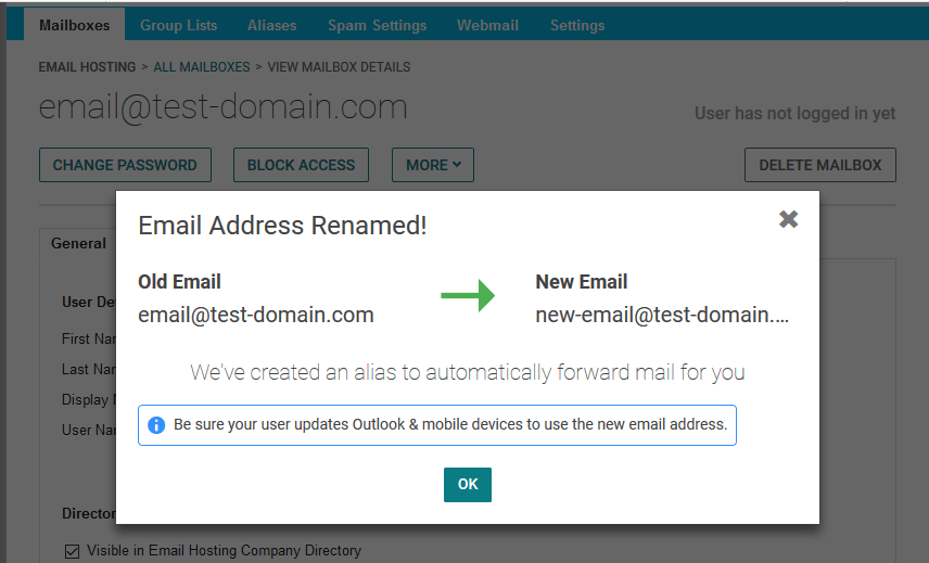 new email alias created