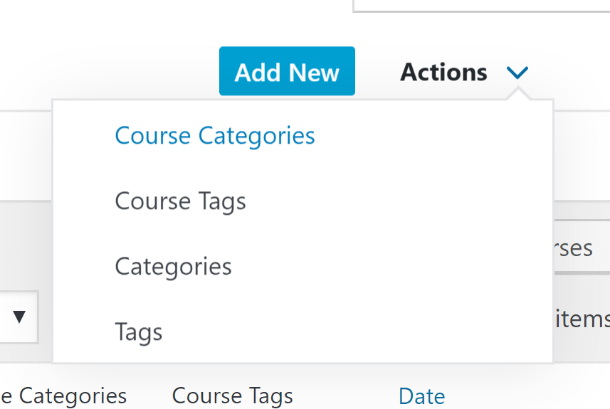 Setting where you add LearnDash course categories and tags