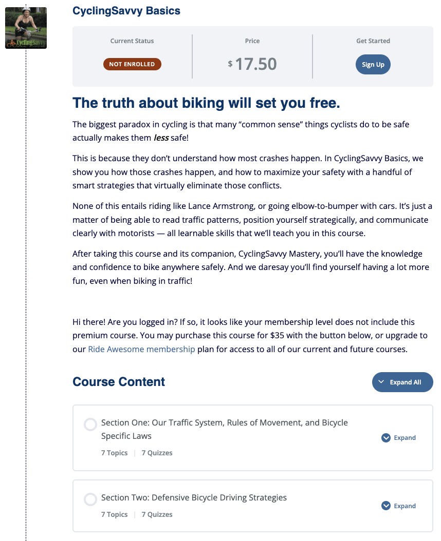 The course page for the featured calendar