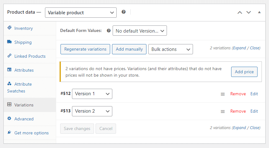 add price to variation