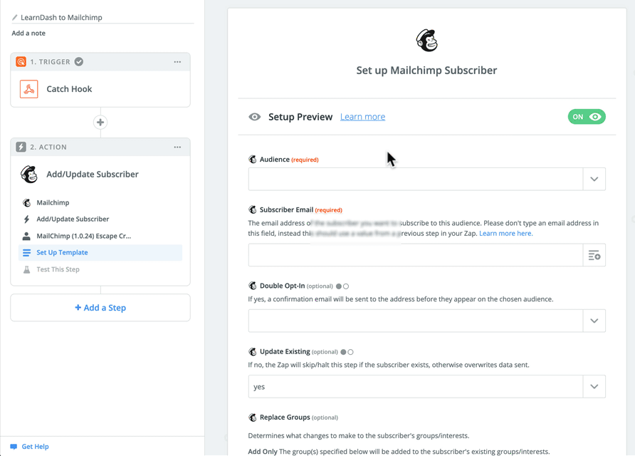 Zapier, creating an action step, part 2