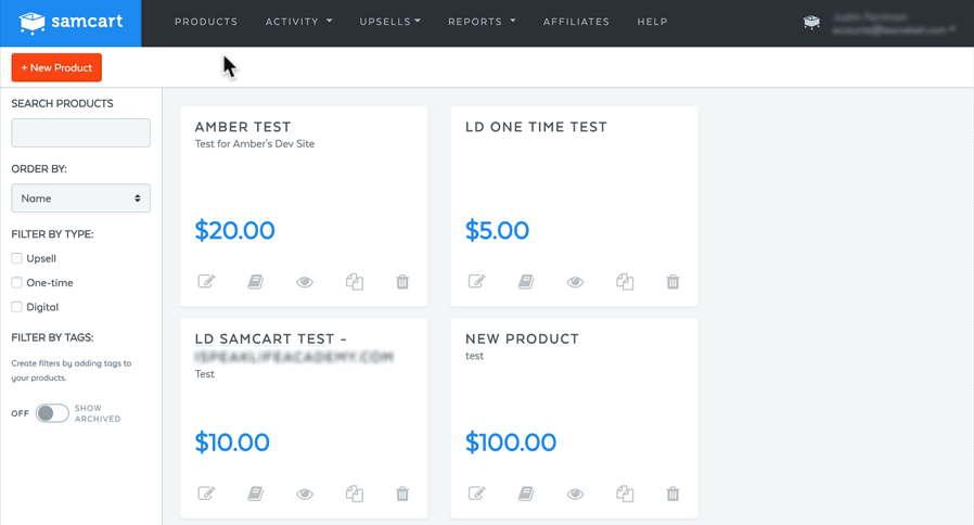 SamCart create a product