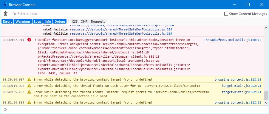 The browser console looks something like this image.