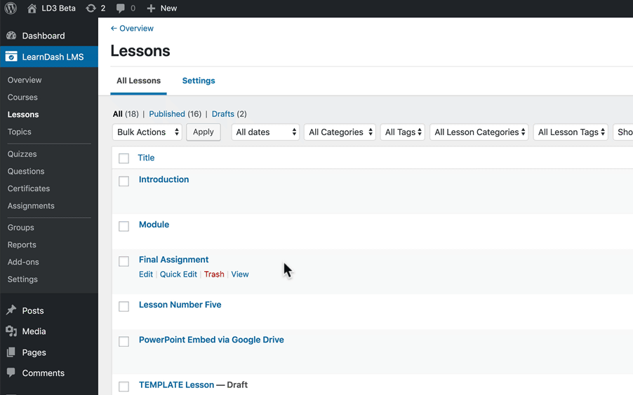 Enable assignment uploads in LearnDash