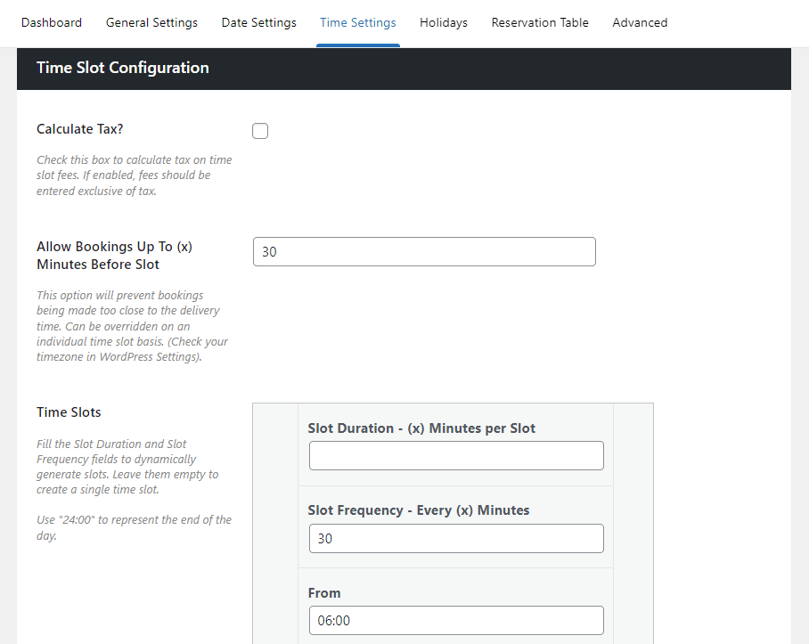time slot woocommerce delivery slots