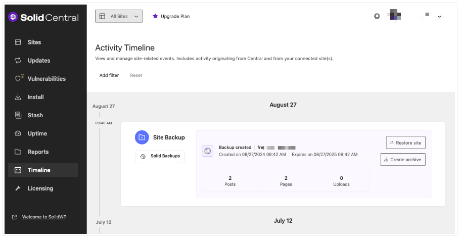 Solid Backups � NextGen�s Activity Timeline