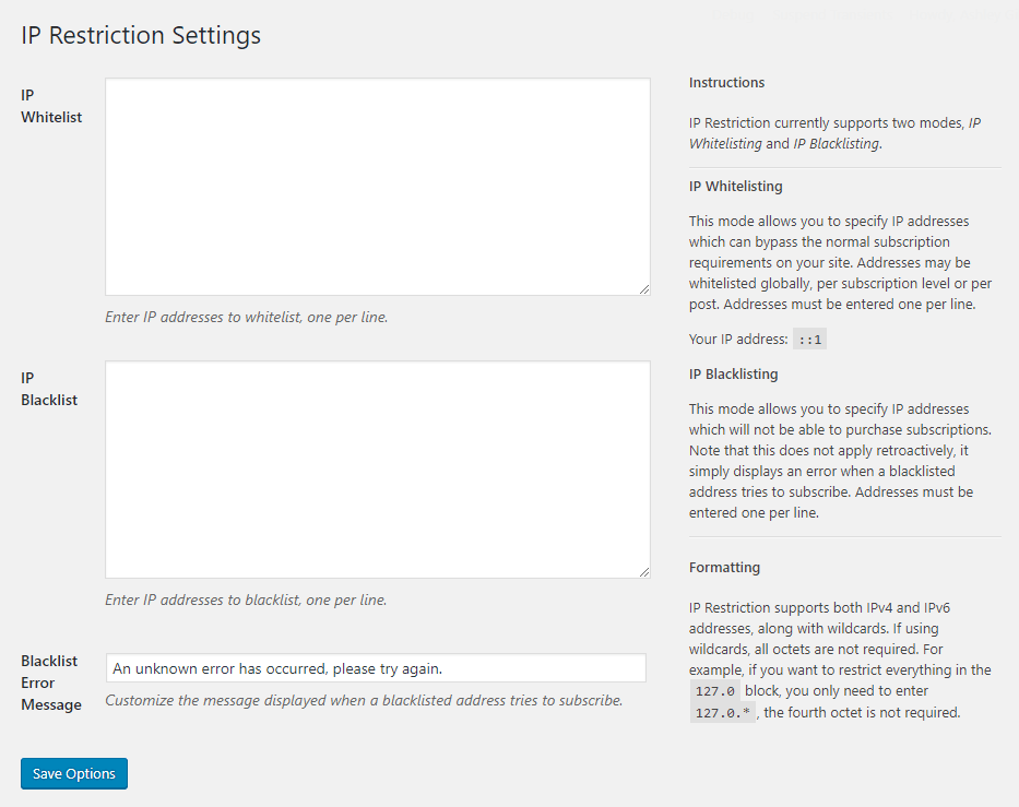 IP Restriction settings