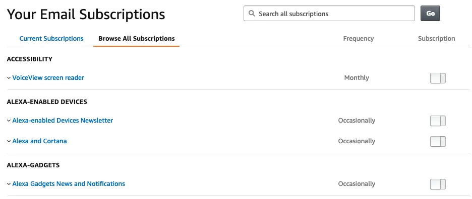 Email subscriptions
