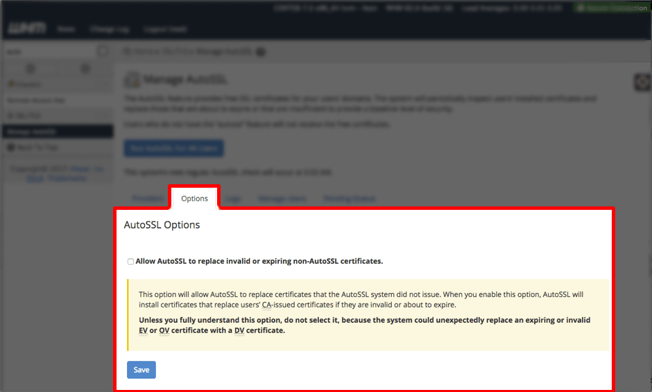 autossl options tab