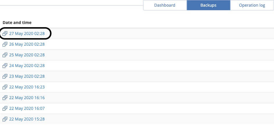 list of backups