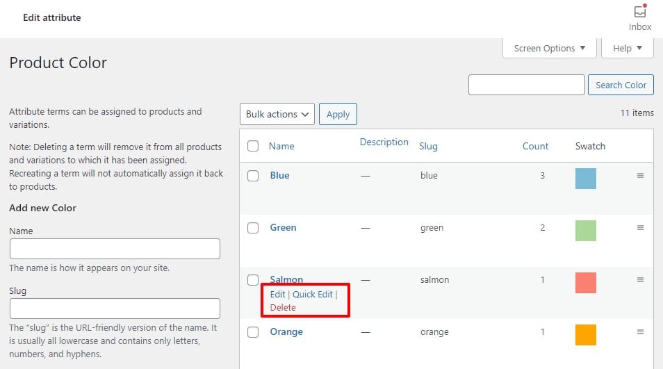 edit attribute term