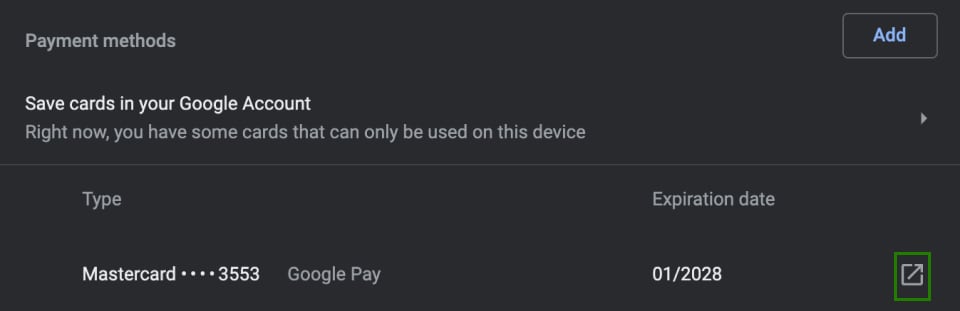 a few credit cards saved on Google Pay account