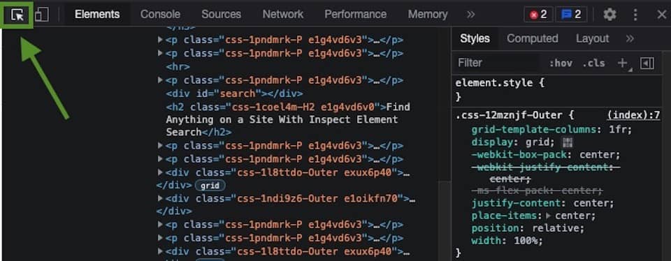 The inspector tool of Chrome