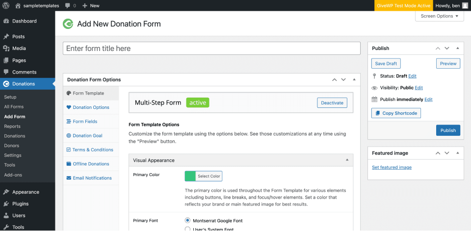 selecting an Option-Based form's Multi-Step form template