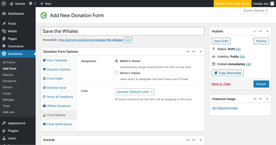 Screenshot of the Fund Options tab of an individual form