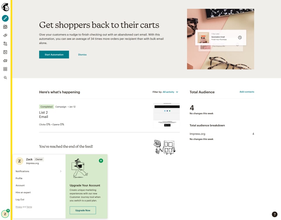 accessing MailChimp account settings