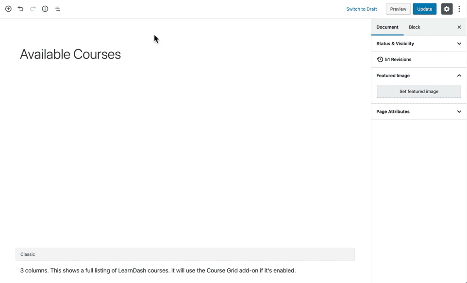 How to add a LearnDash course grid block