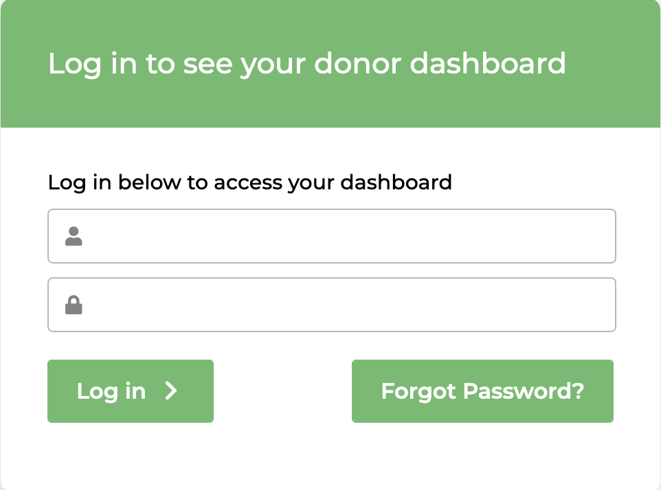 Login form to reach the donor dashboard