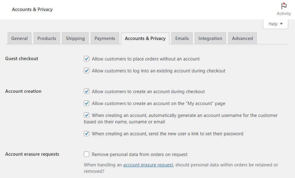 account registration woocommerce