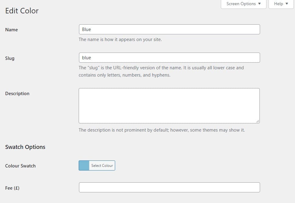 add attribute fee and swatch