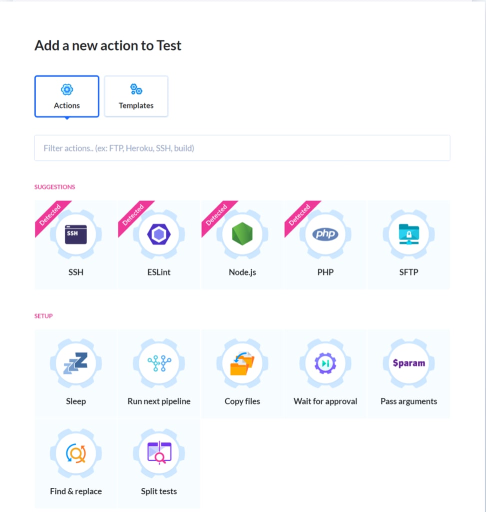 Select an action from the list