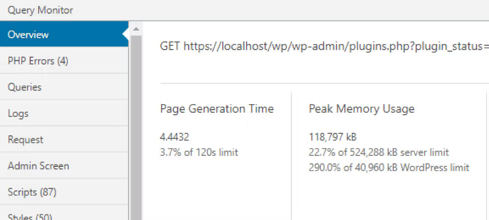 query monitor finds slow plugins
