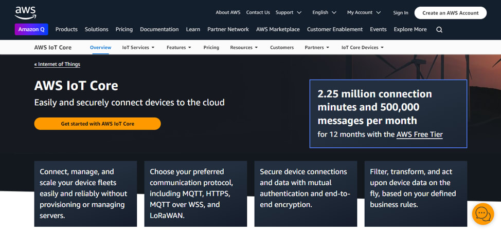 AWS IoT Core’s homepage.