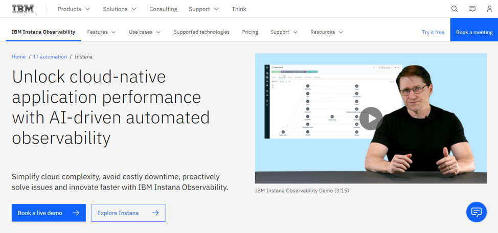 Instana’s homepage.