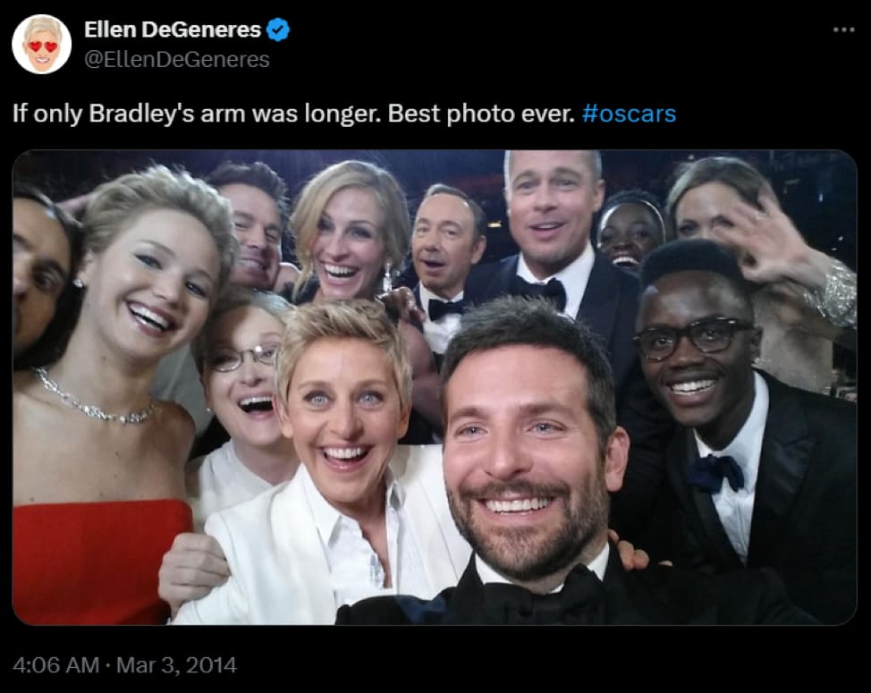 Ellen DeGeneres’ selfie led to one of the most famous website crashes.