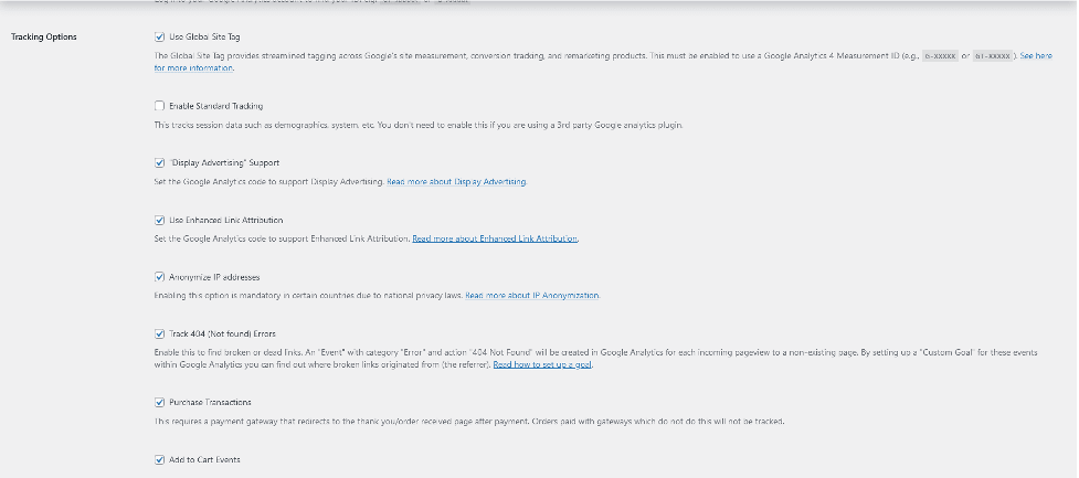 Google Analytics plugin settings.