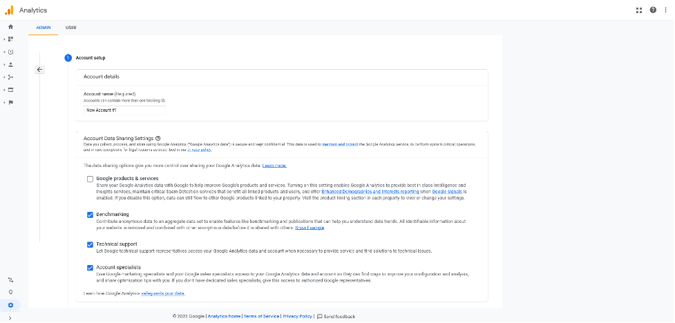 Creating a New Account in Google Analytics.