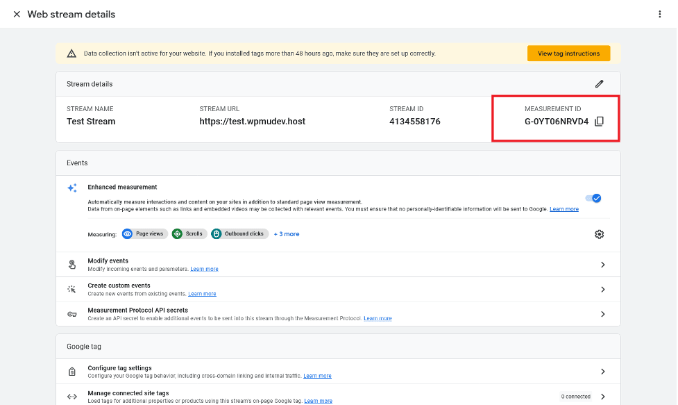 Finding your tracking ID in your web stream.