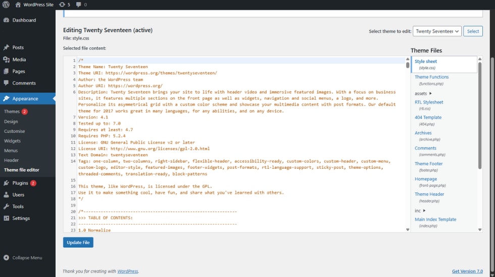 theme file editor