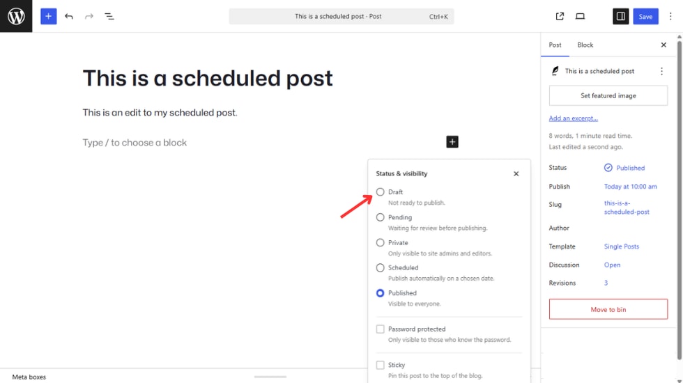 cancel publish post wordpress