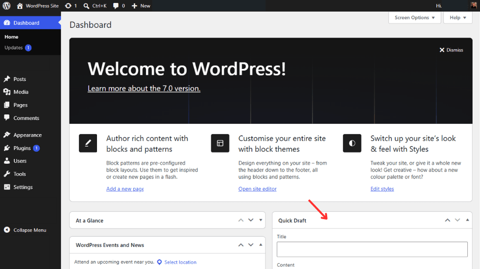 wordpress admin dashboard