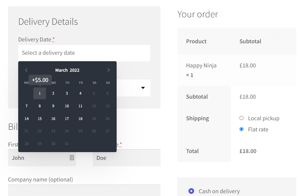 delivery slot at checkout